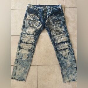 GS-115 Denim Premium Distressed Inked Acid Wash Motto Straight Jeans Size 38